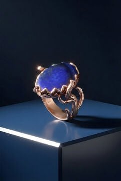 Ağaç Model Lapis Lazuli Taşlı El İşi Gümüş Yüzük 13 - Rose Rengi