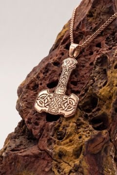 Mjolnir Model Gümüş Erkek Kolye Rose Rengi