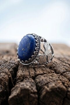 Lapis Lazuli Taşlı Yonca Model El İşçiliği Erkek Gümüş Yüzük