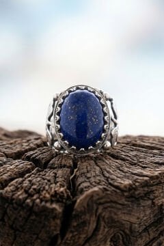 Lapis Lazuli Taşlı Yonca Model El İşçiliği Erkek Gümüş Yüzük