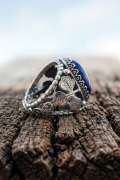 Lapis Lazuli Taşlı Yonca Model El İşçiliği Erkek Gümüş Yüzük