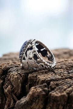 Lapis Lazuli Taşlı Yonca Model El İşçiliği Erkek Gümüş Yüzük