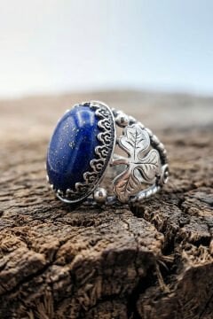 Lapis Lazuli Taşlı Yonca Model El İşçiliği Erkek Gümüş Yüzük