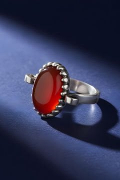 Sade Model Akik Taşlı El İşi Gümüş Yüzük