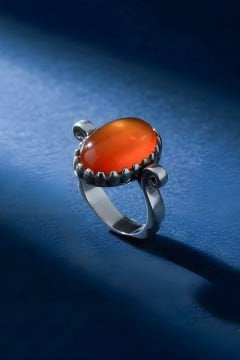 Sade Model Akik Taşlı El İşi Gümüş Yüzük