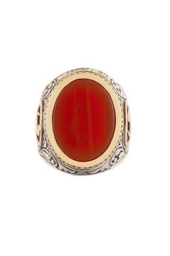 Akik Taşlı Vav Desenli Gümüş Yüzük