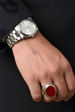 Akik Taşlı Vav Desenli Gümüş Yüzük