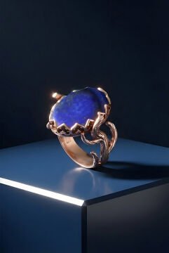 Ağaç Model Lapis Lazuli Taşlı El İşi Gümüş Yüzük 15 - Rose Rengi