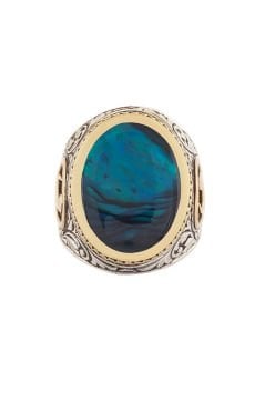 Okyanus Sedefi Taşlı Vav Desenli Gümüş Yüzük