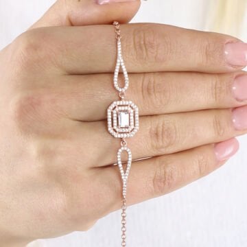 Baget Taşlı Dikdörtgen Model Gümüş Bileklik