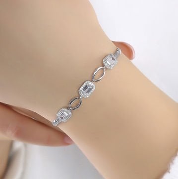 Baget Taşlı 3'lü Dikdörtgen Model Gümüş Bileklik