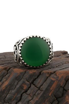Yeşil Akik Taşlı El İşi Gümüş Yüzük