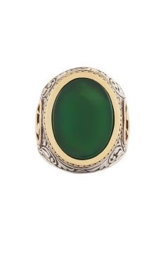 Yeşil Akik Taşlı Vav Desenli Gümüş Yüzük