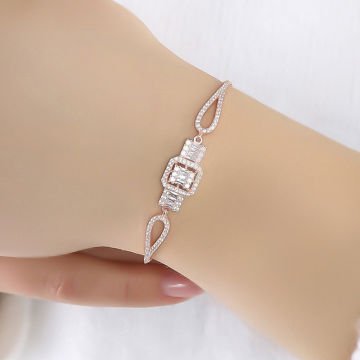Baget Taşlı Dikdörtgen Model Gümüş Bileklik