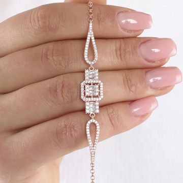 Baget Taşlı Dikdörtgen Model Gümüş Bileklik