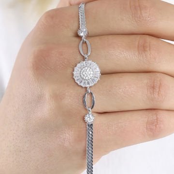 Baget Taşlı Papatya Model Gümüş Bileklik