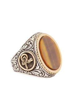 Kaplangözü Taşlı Tuğra Desenli Gümüş Yüzük