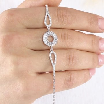 Baget Taşlı Papatya Model Gümüş Bileklik