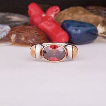 Kırmızı Zirkon Taşlı El İşi Tasarım Gümüş Yüzük