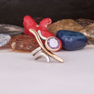 Ametist Zirkon Taşlı El İşi Özel Tasarım Yüzük