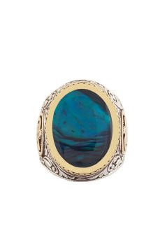 Okyanus Sedefi Taşlı Tuğra Desenli Gümüş Yüzük