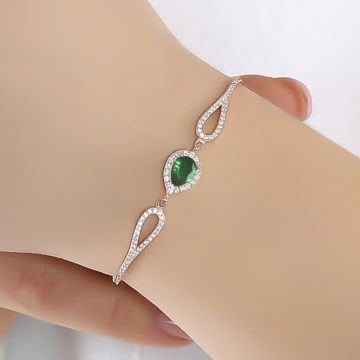 Yeşil Damla Zirkon Taşlı Gümüş Bileklik