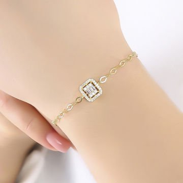 Baget Zirkon Taşlı Zincirli Gümüş Bileklik