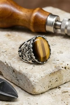 Hünkar  Model El İşi Kaplangözü Taşlı Gümüş Yüzük