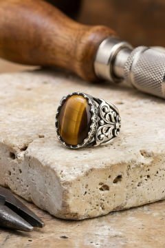 Hünkar  Model El İşi Kaplangözü Taşlı Gümüş Yüzük