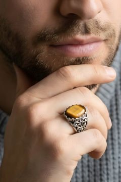 Hünkar  Model El İşi Kaplangözü Taşlı Gümüş Yüzük