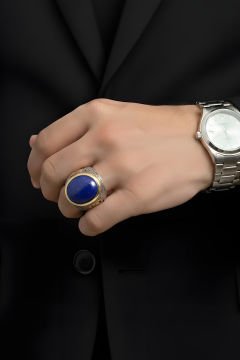 Lapis Taşlı Devlet Arması Desenli Gümüş Yüzük