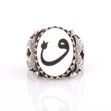 Fil Dişi Üzeri Abanoz Kakma Vav El İşi Yüzük