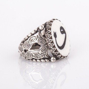 Fil Dişi Üzeri Abanoz Kakma Vav El İşi Yüzük