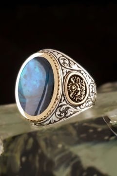 Okyanus Sedefi Taşlı Devlet Arması Desenli Yüzük