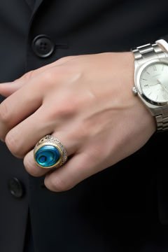 Okyanus Sedefi Taşlı Devlet Arması Desenli Yüzük