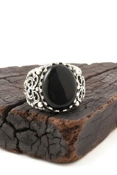 Oniks Taşlı El İşi Gümüş Yüzük