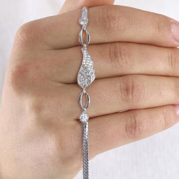 Zirkon Taşlı Tekli Melek Kanadı Gümüş Bileklik