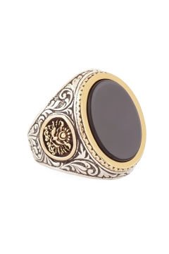 Oniks Taşlı Devlet Arması Desenli Gümüş Yüzük