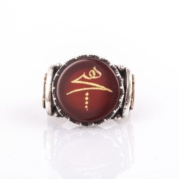 Akik Üzeri Hiç Kazıma El İşi Gümüş Yüzük