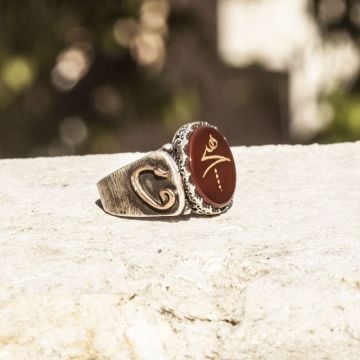 Akik Üzeri Hiç Kazıma El İşi Gümüş Yüzük