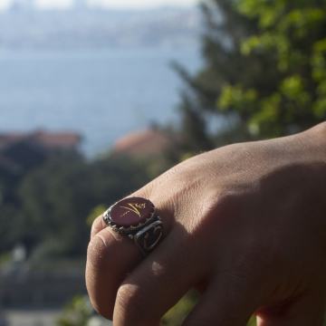 Akik Üzeri Hiç Kazıma El İşi Gümüş Yüzük