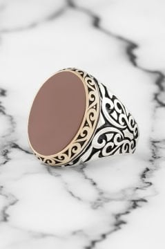 Akik Taşlı Gümüş Erkek Yüzük