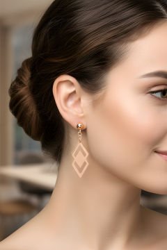 İkiz Elmas Model Gümüş Küpe Rose Rengi