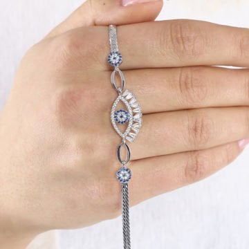 Ra'nın Gözü İçine Nazar Boncuğu Gümüş Bileklik