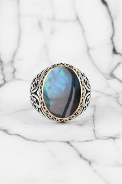 Okyanus Sedefi Taşlı Gümüş Erkek Yüzük