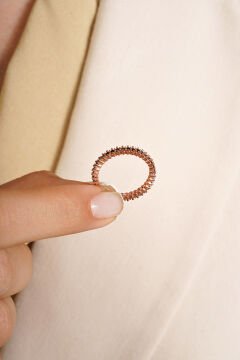 Siyah Renk Zirkon Taşlı Tek Sıra Tamtur Yüzük 10 - Rose Rengi