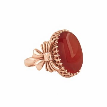 Kurdele Model Akik Taşlı El İşi Gümüş Yüzük 20 - Rose Rengi