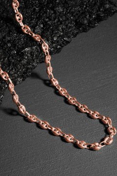 Gemici Düğümü 7,00 mm Genişlik Gümüş Unisex Zincir Kolye 60 Cm - Rose Rengi