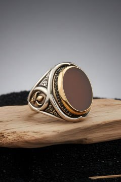 Akik Taşlı Yeni Rumi Model Gümüş Yüzük