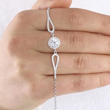 Yuvarlak Zirkon Taşlı Gümüş Bileklik